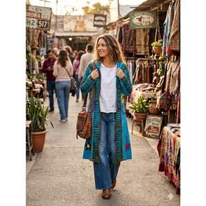 Boho Soho Embroidered Duster | Nepal Razor-Cut Long Hoodie